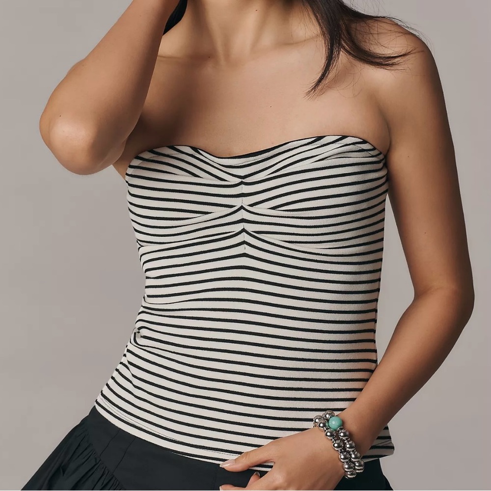 Maeve Anthropologie NWT Strapless Black White Stripe Top M